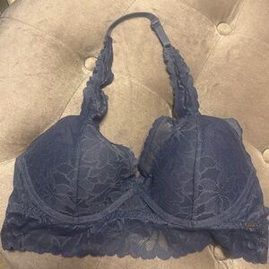 PINK Victoria’s Secret, lace, halter style bra, new, blue